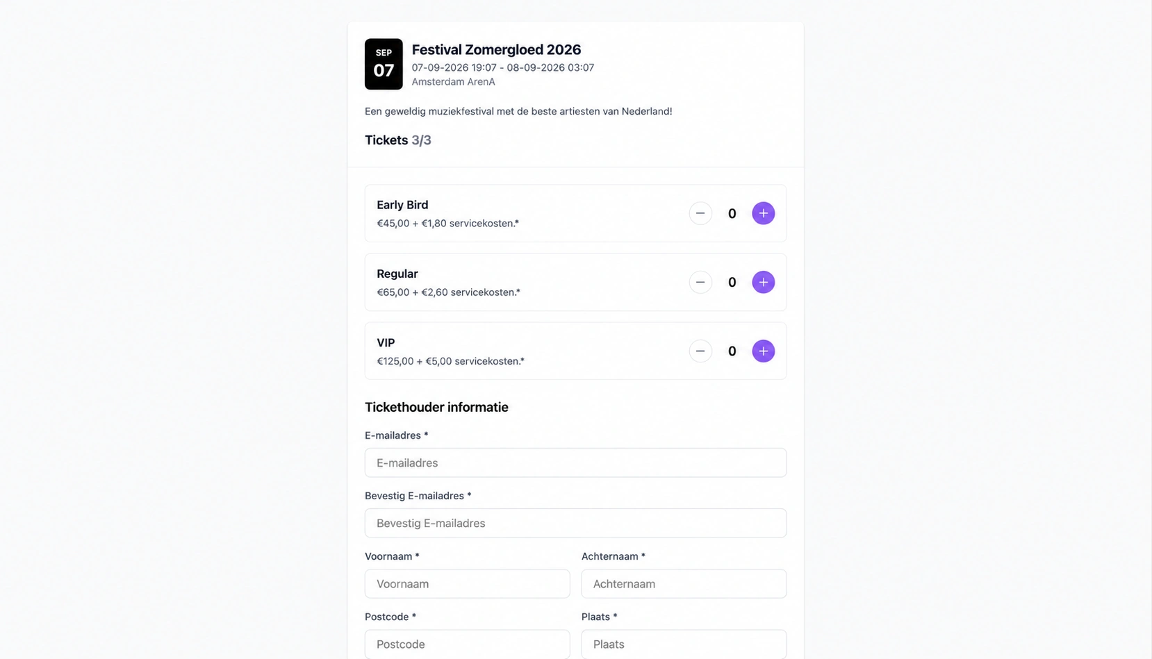 Voorbeeld van het overzicht van een evenement in Eventries